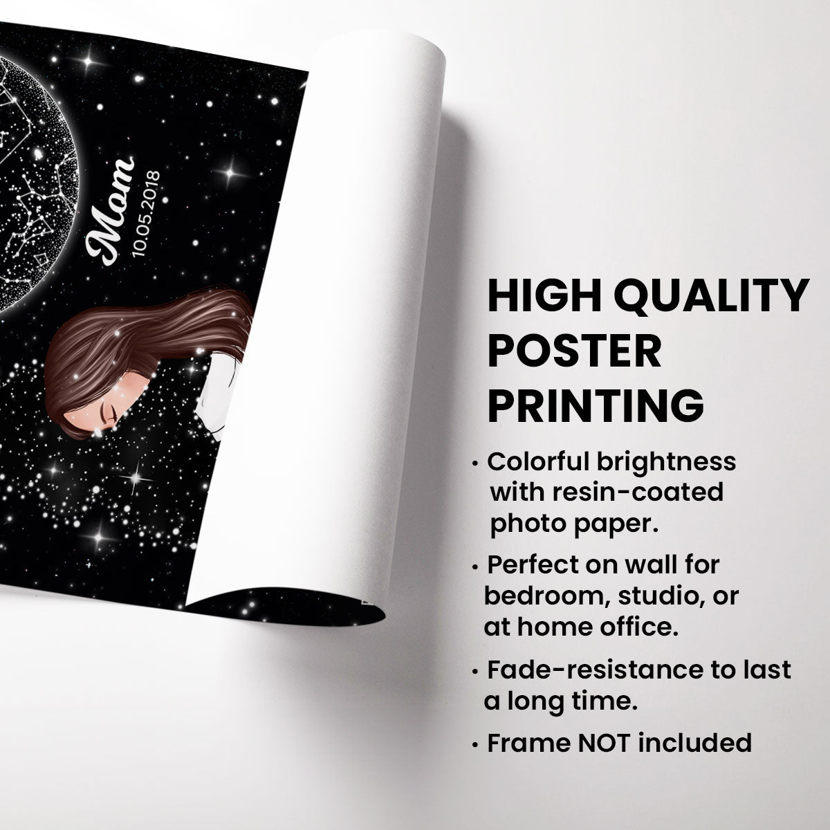 Lost Loved One Woman Hugging Star Map Galaxy Art Memorial Sympathy Gift Personalized Poster, Custom By Location And Date