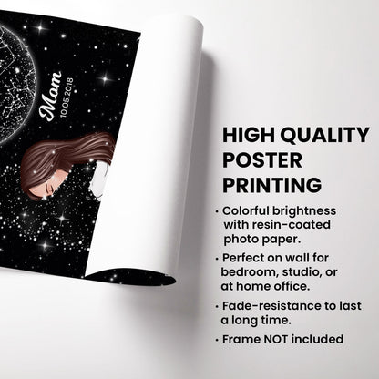 Lost Loved One Woman Hugging Star Map Galaxy Art Memorial Sympathy Gift Personalized Poster, Custom By Location And Date