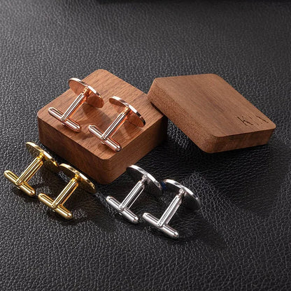 Personalized Multi-color Monogram Initial A Pair of Cufflinks Engraving Wood Box Wedding Anniversary Gift for Men