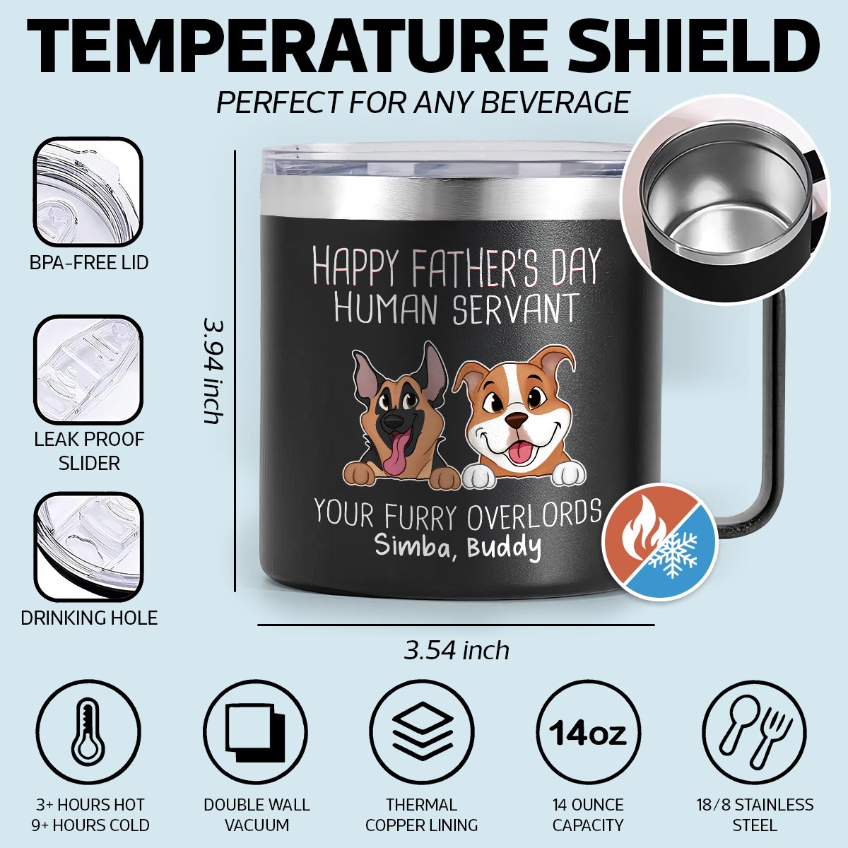 Happy Father's Mother's Day Dog Human Servant Personalized Stainless Steel Tumbler With Handle, Gift For Dog Lovers