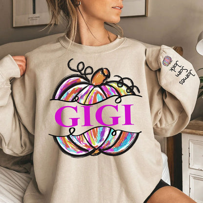 Personalized Gigi Grandma Painted Pumpkin Fall Sweatshirt