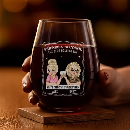 Custom Wine Glass - Personalized Best Friend Birthday Gifts For Women, Besties, Sisters, BFF - Together We Shine Brighter