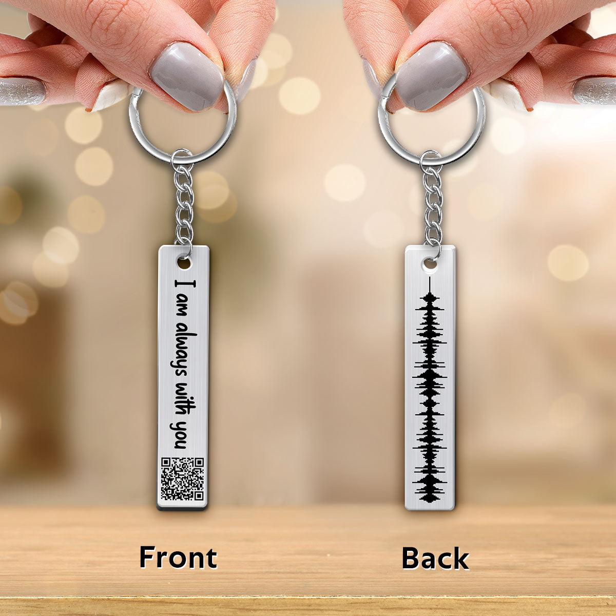 Always With You Keepsake Voice Message Soundwave Art QR Code Personalized Metal Keychain