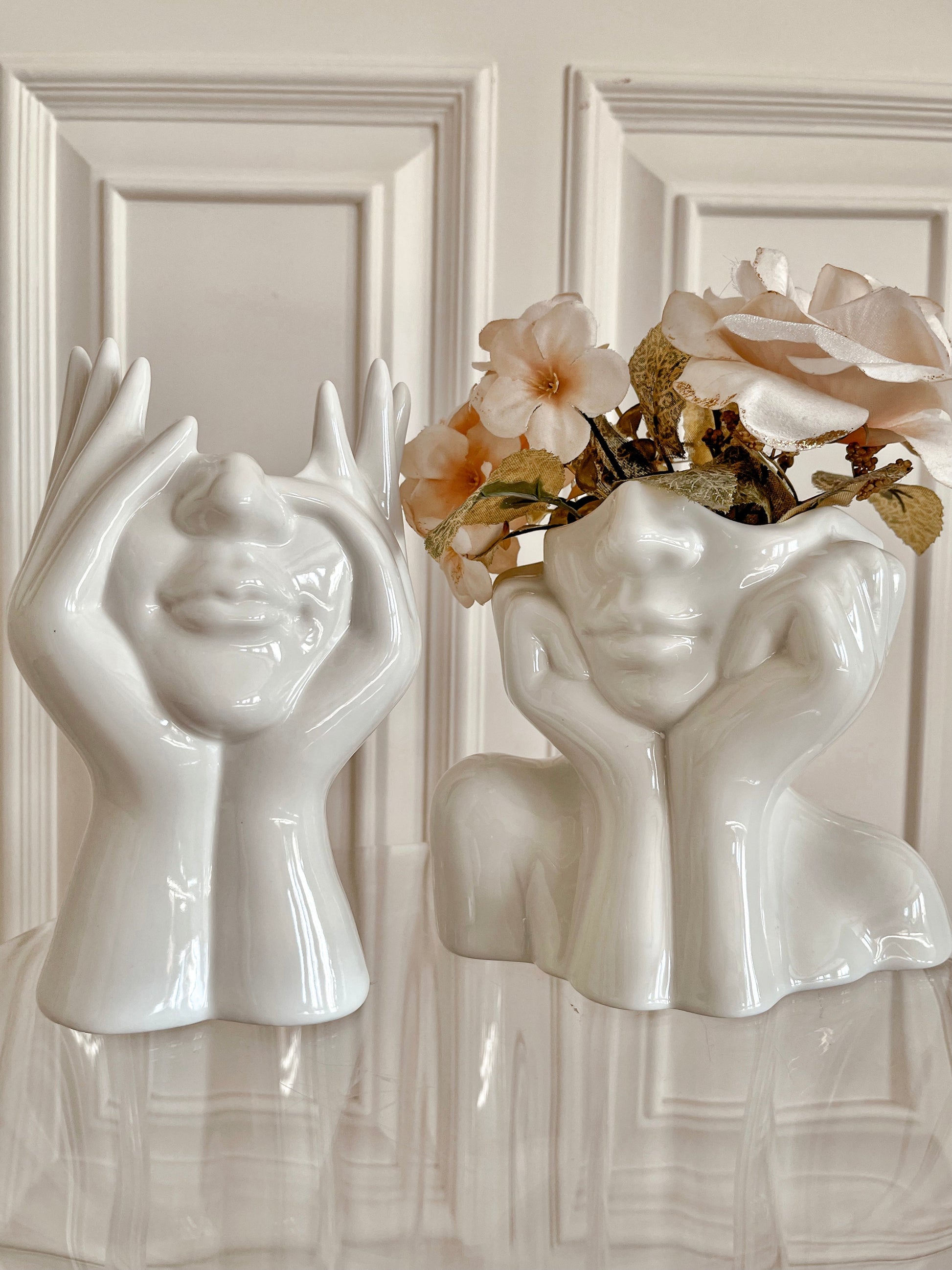 “Her” & Angelica Ceramic Vase Set of 2 decorated with florals.