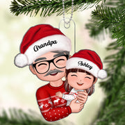 Doll Grandma Grandpa Hugging Kid - Personalized Acrylic Ornament