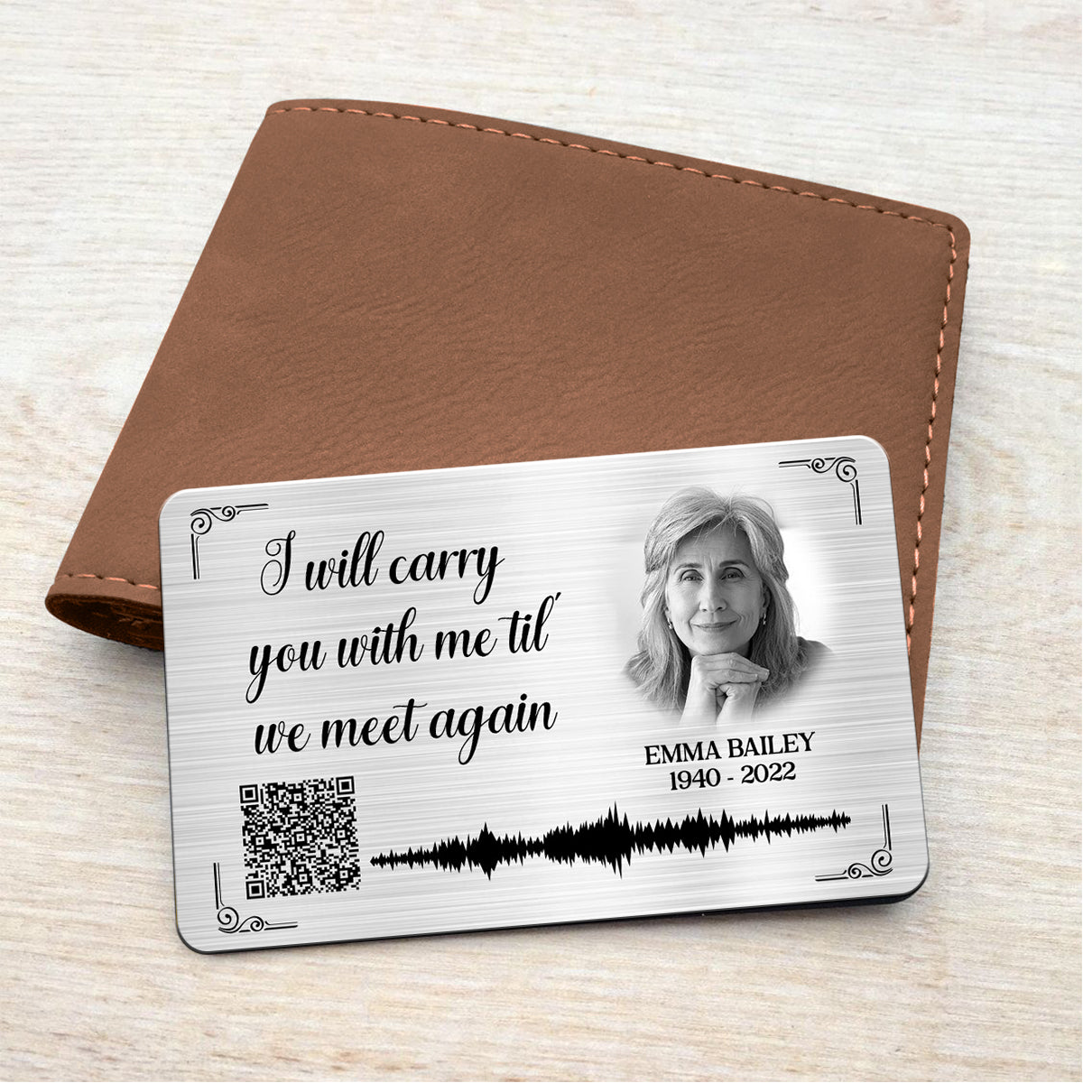 Carry You With Me Photo Inserted Voicemail Scannable QR Code Personalized Metal Card