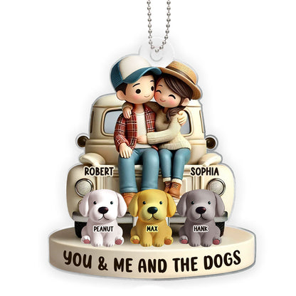 Couple On Truck You Me And The Dog Cats Personalized Acrylic Car Hanger Ornament, Heartfelt Gift For Couple, For Dog Lovers, Cat Lovers, Pet Lovers