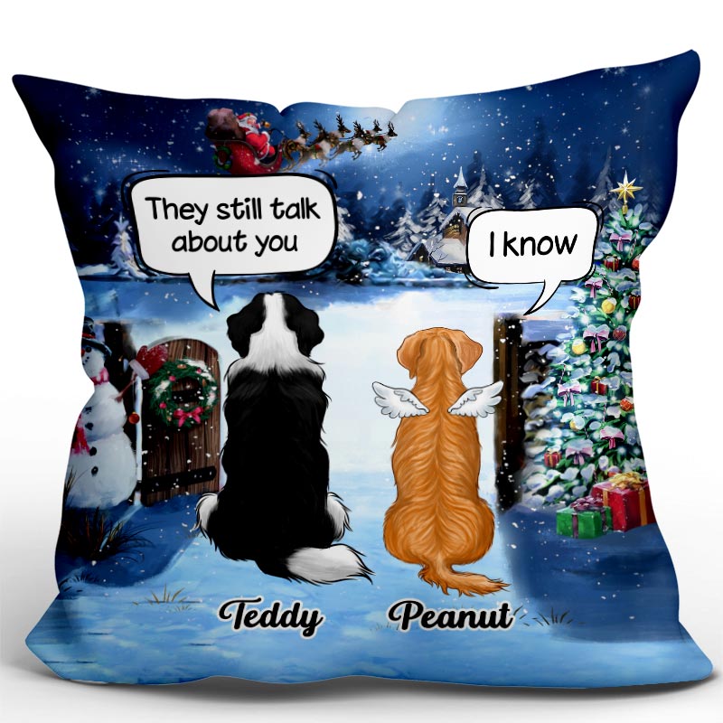 Dogs Cats Conversation Memorial Christmas Personalized Pillow (Insert Included)