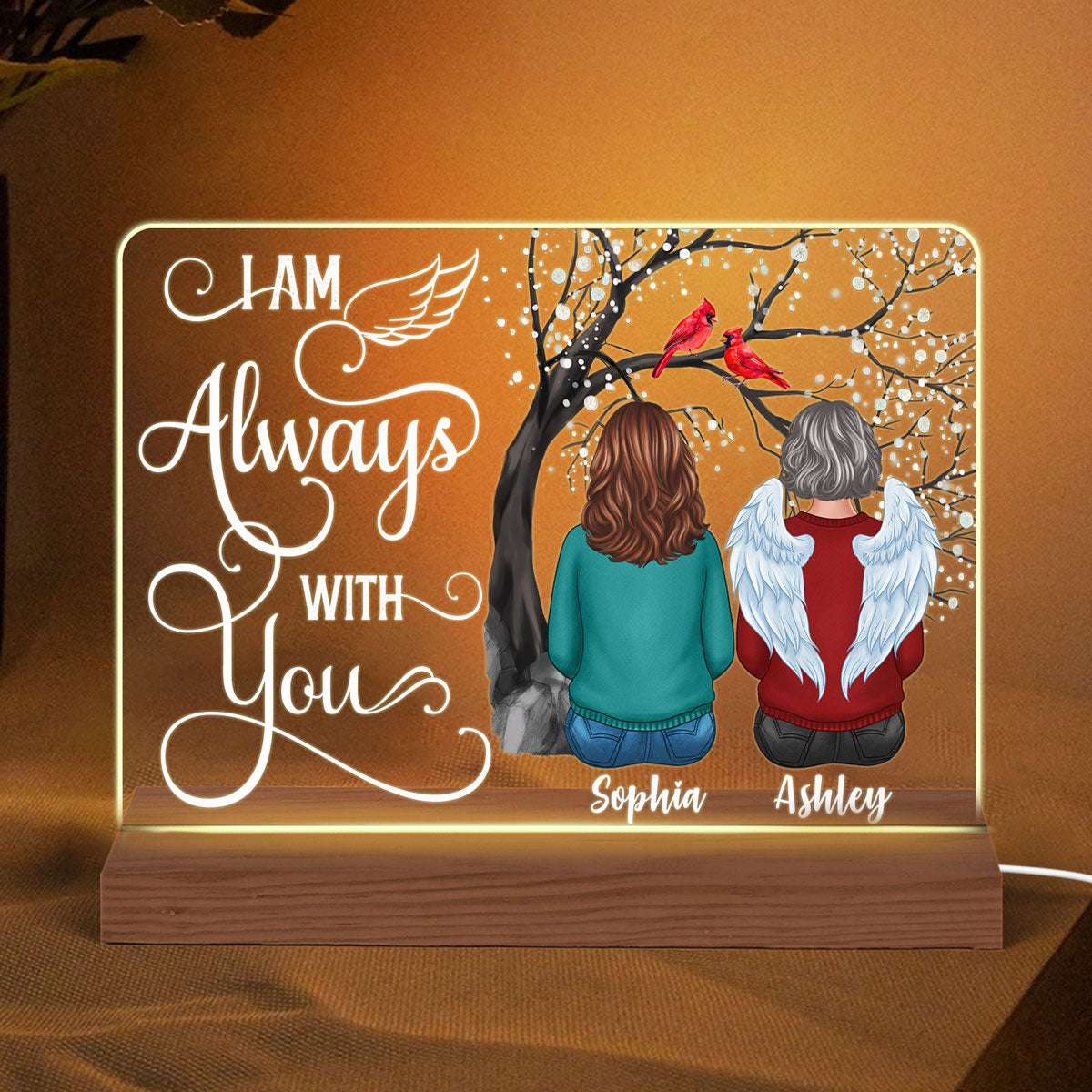 Always With You Personalized Memorial Remembrance Gift Personalized Custom Shape Acrylic Plaque LED Night Light