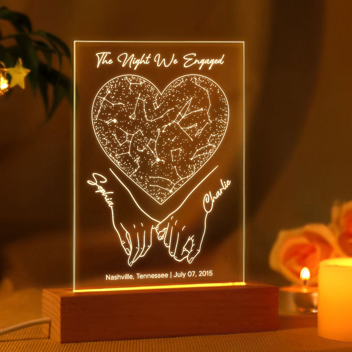 Fingers Hooked Heart Custom Star Map Personalized Acrylic Plaque With LED Night Light, Perfect Anniversary Gift, Love Keepsake For Her, For Him