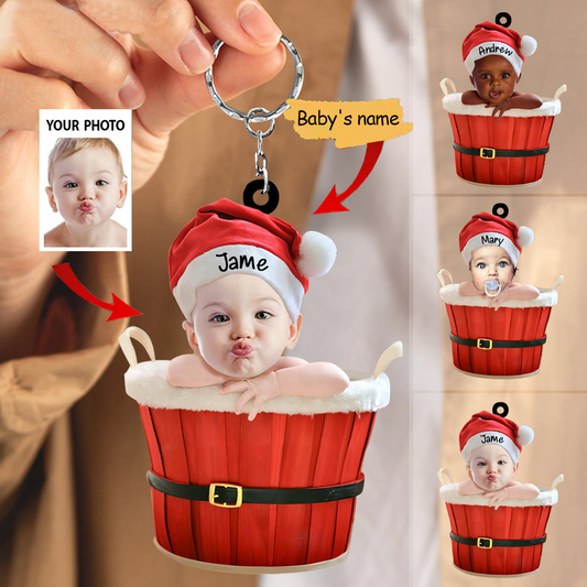 Cute Baby Santa Christmas Custom Name Keychain