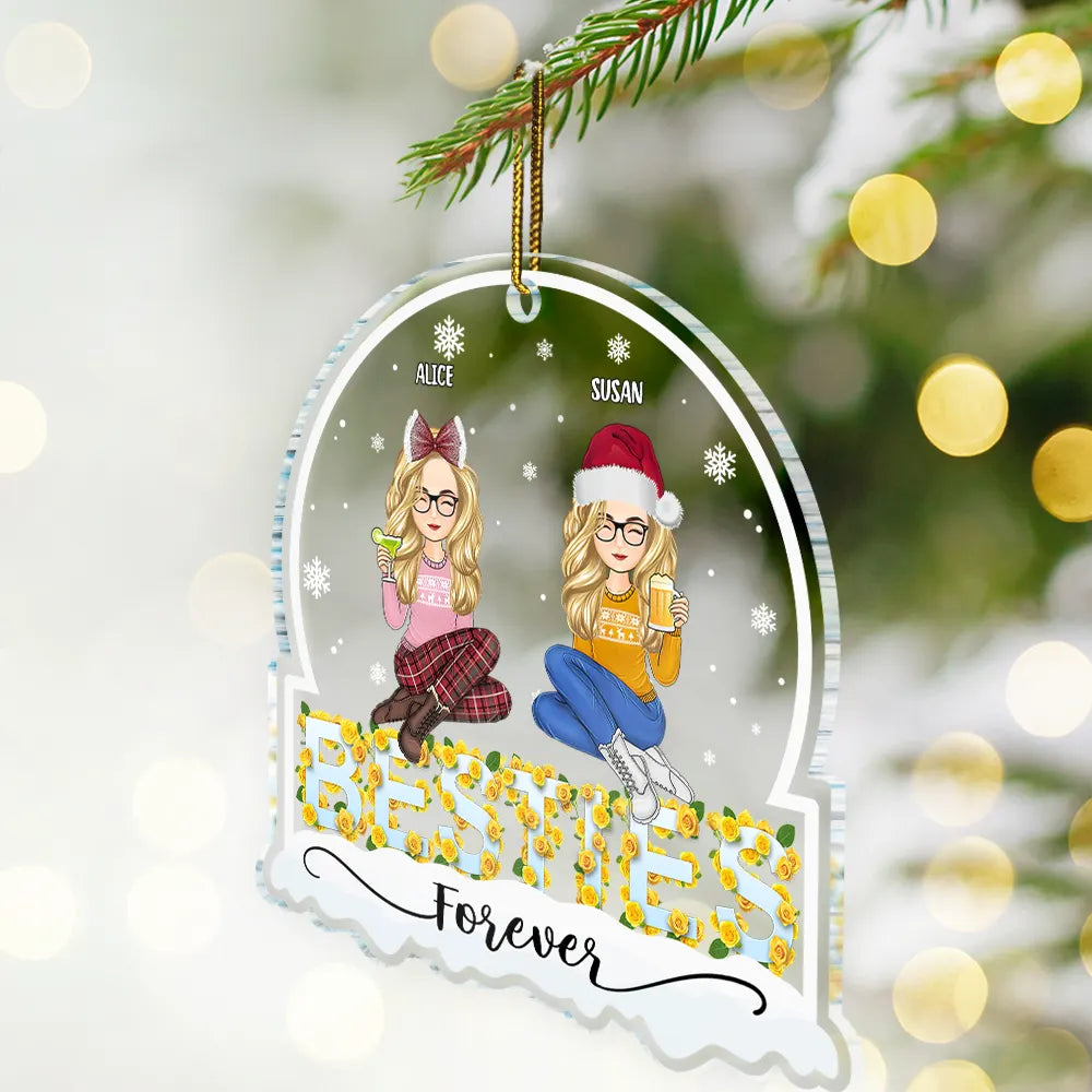 Besties Forever Yellow Rose Christmas - Personalized Custom Shaped Acrylic Ornament