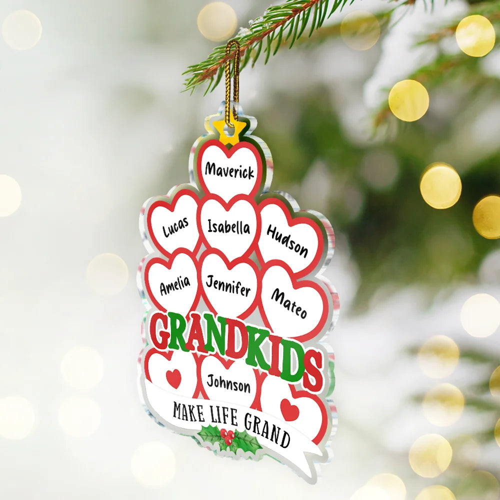 Grandkids Make Life Grand Hearts - Personalized Custom Shaped Acrylic Ornament