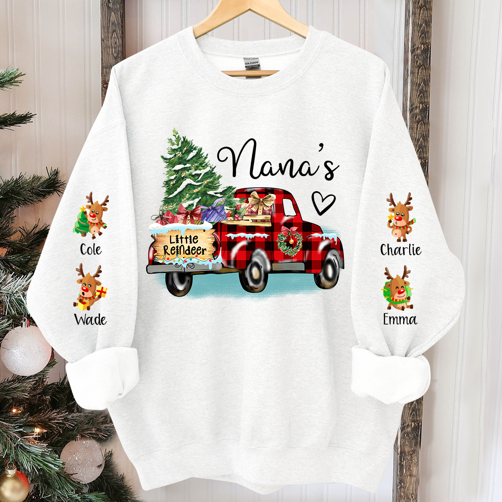 Nana's Little Reindeer Sweatshirt, Custom Nana And Kids Truck Christmas, Grandma Gift TH Sweatshirt