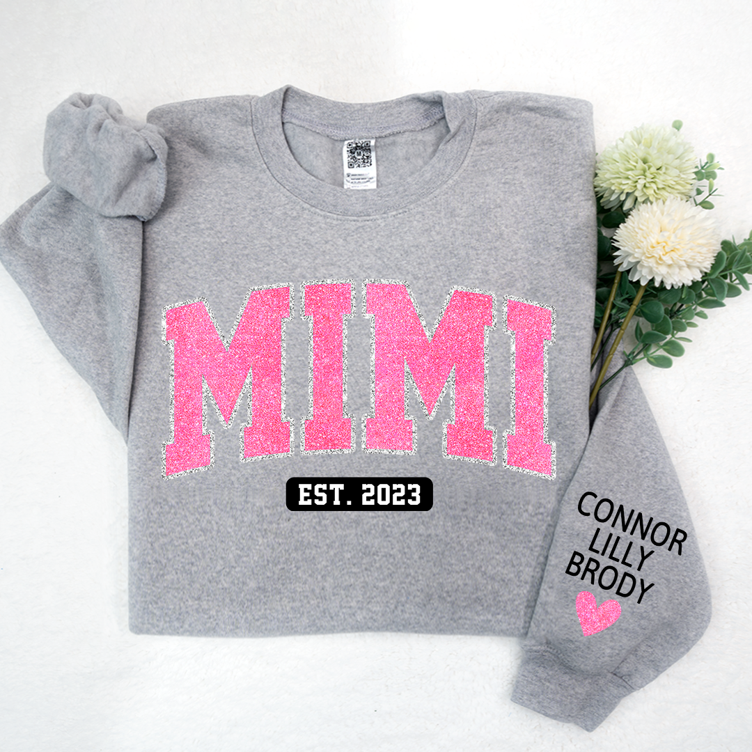 Mimi Pink Glitter Sweatshirt, Custom Mimi And Kids, Grandma Gift TH Sweatshirt