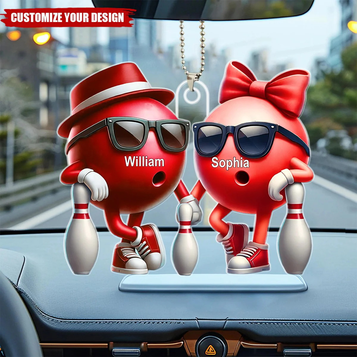 Bowling Couple Together - Personalized Car Ornament