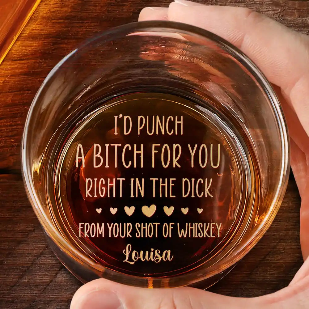 Text Pattern Right In The Throat Couple - Personalized Engraved Whiskey Glass