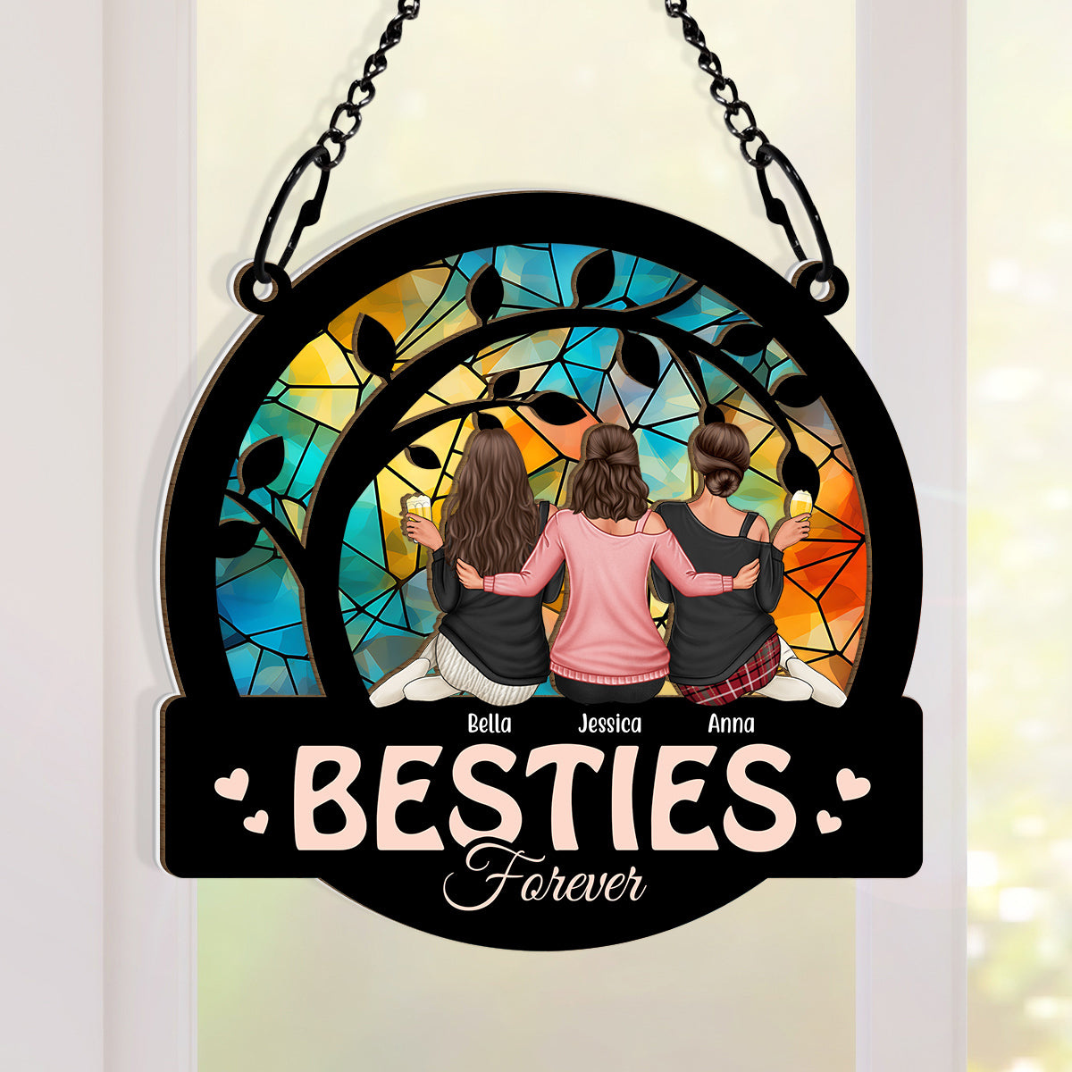 Sisters Forever - Personalized Acrylic Window Suncatcher Ornament - Gift For Besties, Sisters