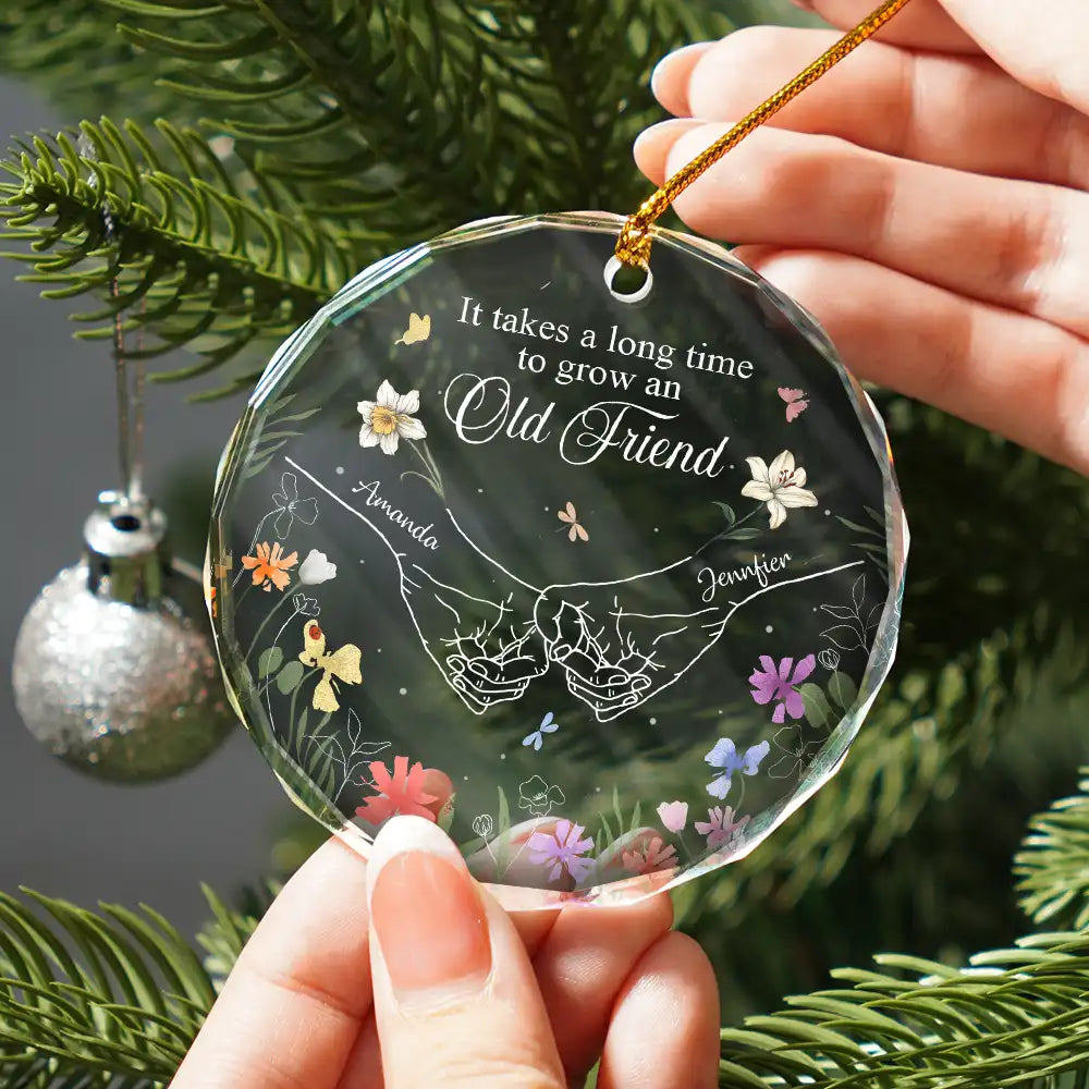 Birth Flower Hands Grow An Old Friend - Personalized Circle Acrylic Ornament