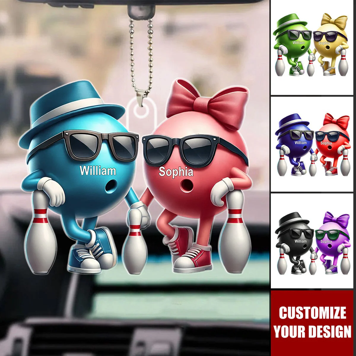 Bowling Couple Together - Personalized Car Ornament