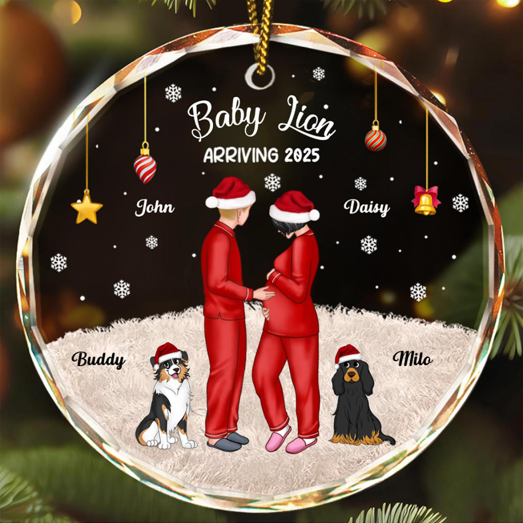 Expecting Parents Baby Arriving Dog Parents To Human Parents - Personalized Circle Acrylic Ornament