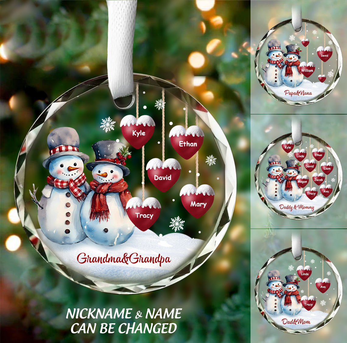 Christmas Grandpa & Grandma With Heart Kids Personalized Ornament