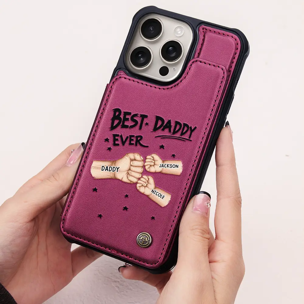 Best Dad Grandpa Ever Fist Bump - Personalized Leather Flip Wallet Phone Case