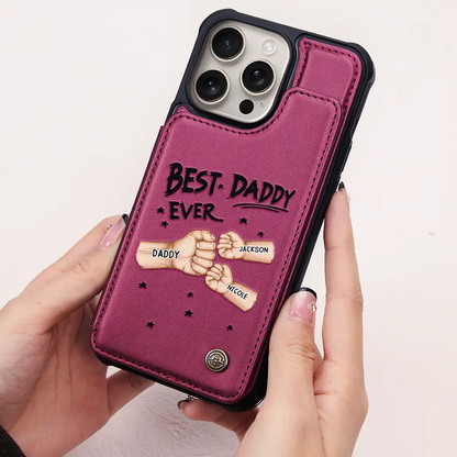 Best Dad Grandpa Ever Fist Bump - Personalized Leather Flip Wallet Phone Case