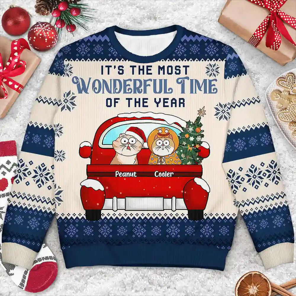 Christmas Dogs Cats It's The Most Wonderful Time Of The Year - Personalized Unisex Ugly Sweater