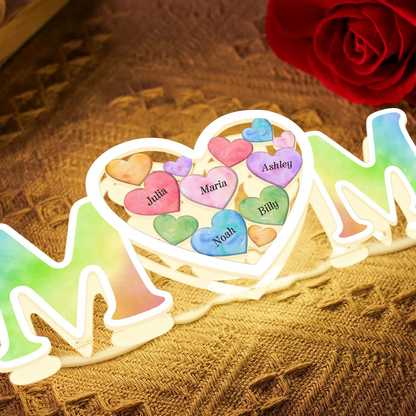 MOM Colorful Hearts In Heart Personalized Light Box, Mother's Day gift for Mom