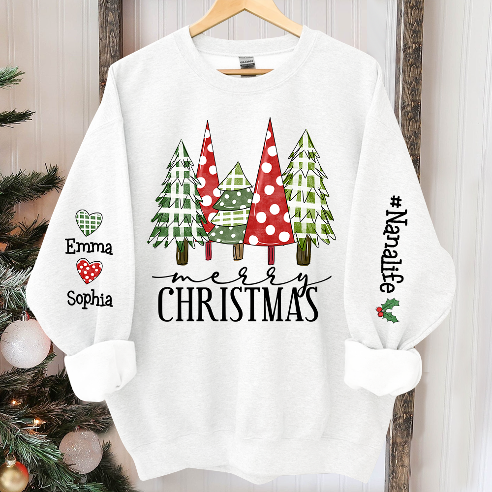 Christmas Tree Sweatshirt, Custom Nana And Kids Merry Christmas, Grandma Gift TH Sweatshirt