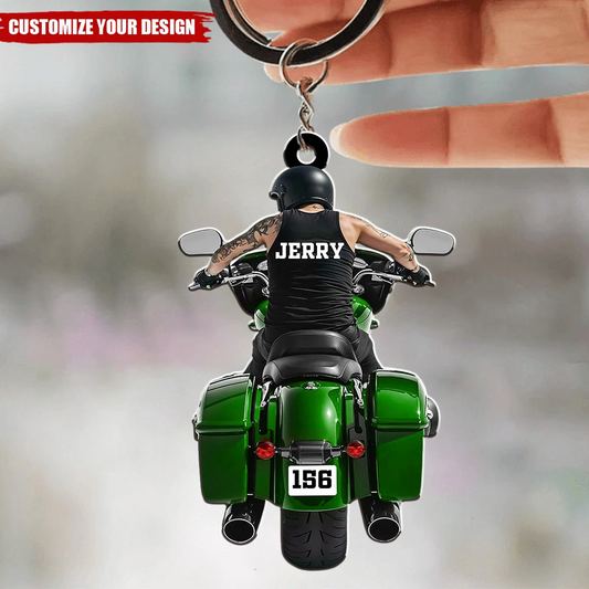 Motorcycle Man Personalized Keychain, Gift For Biker Lover