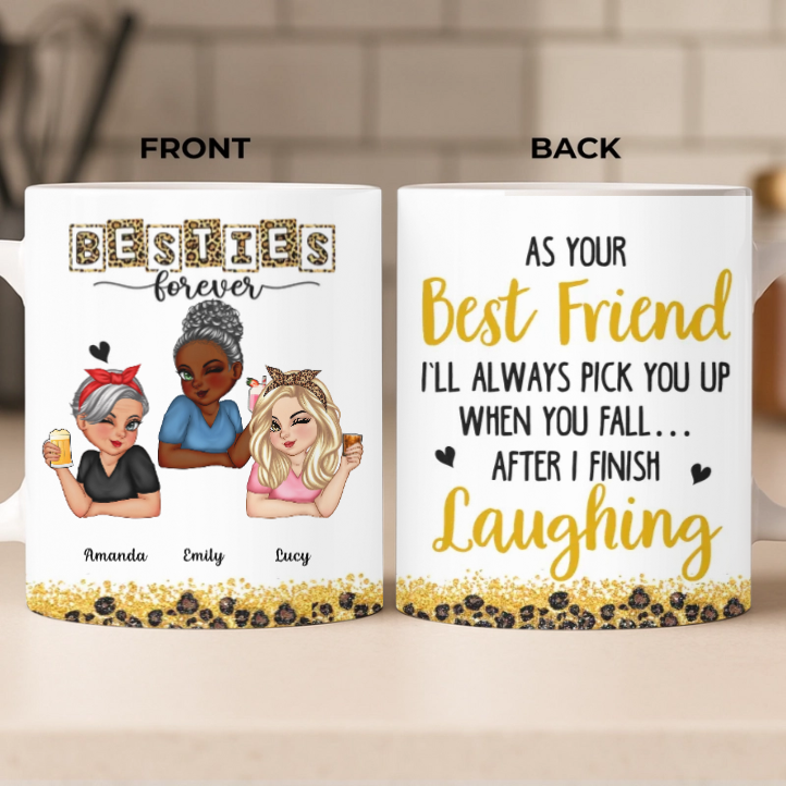Custom Mug - Personalized Best Friend Birthday Gifts For Women, Besties, Sisters, BFF - Besties Make Every Day Brighter