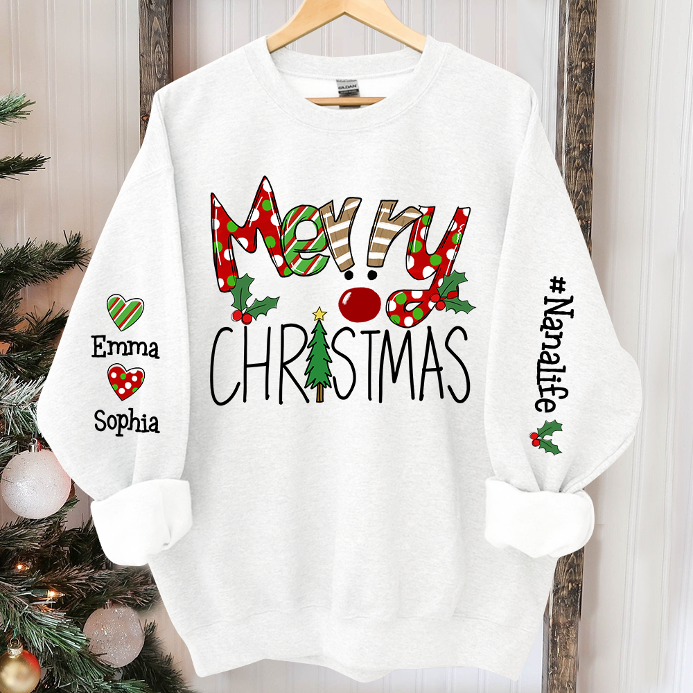 Merry Christmas Sweatshirt, Custom Nana And Kids Christmas, Grandma Gift TH Sweatshirt