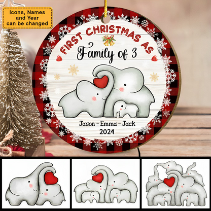 Baby First Christmas Puzzle Elephant Circle Personalized Ornament