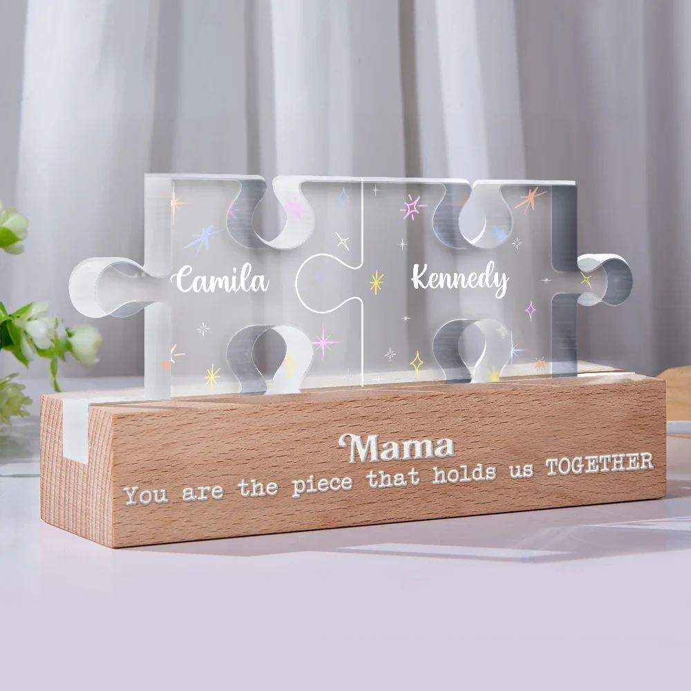 Mother You Are The Piece That Holds Us Together Family Puzzle - Personalized Custom Shaped LED Light