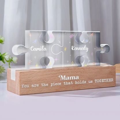 Mother You Are The Piece That Holds Us Together Family Puzzle - Personalized Custom Shaped LED Light