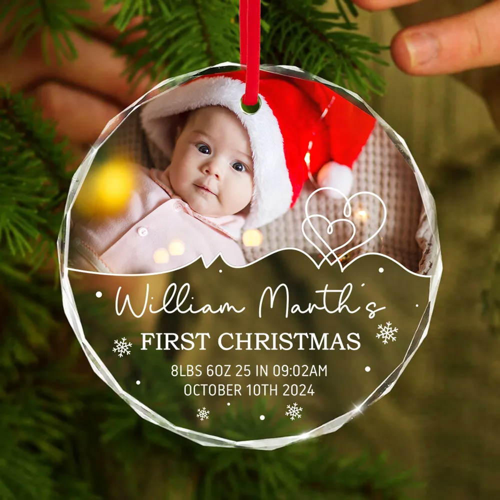 Baby's Frist Christmas Photo Upload Personalized Acrylic Ornament, Christmas Gift For New Mom New Dad