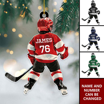 Personalized Kid Hockey Player Christmas Ornament, Gift For Hockey Lover