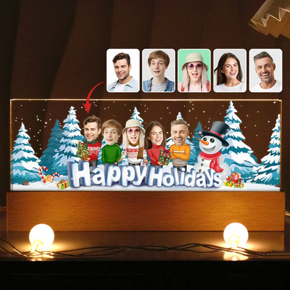 Happy Holiday Funny Family, Custom Photo, Personalized Family Photo Acrylic Block LED Night Light, Family Keepsake