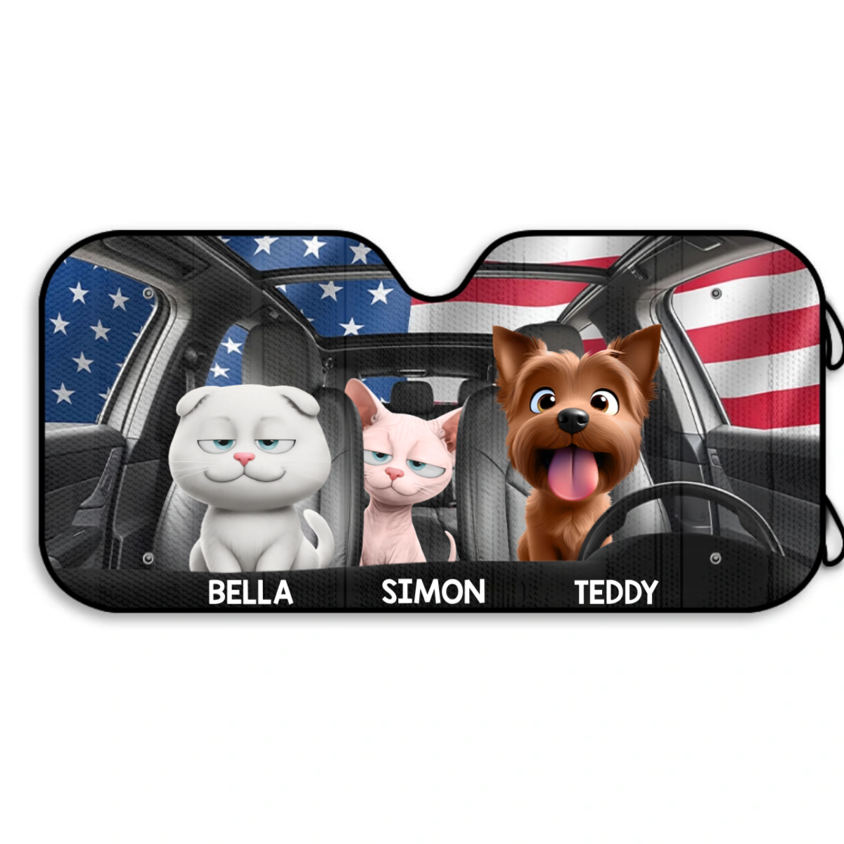 Funny Dog Cat US Flag - Personalized Auto Sunshade