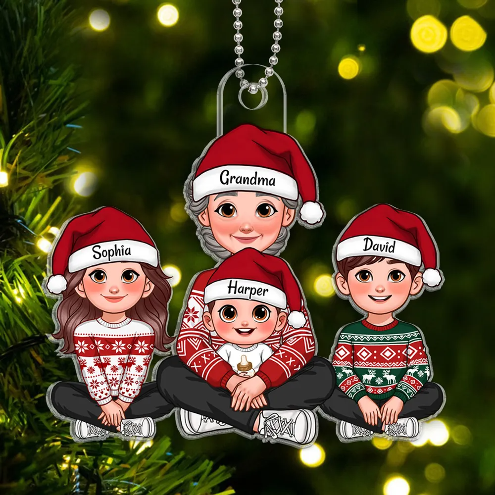 Animated Grandma Grandkids Sitting Christmas Personalized Acrylic Ornament