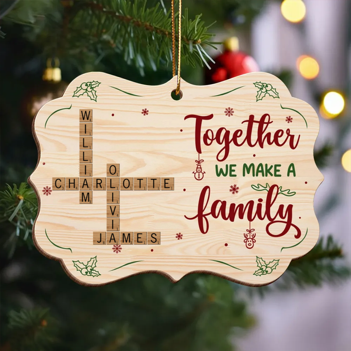 Together We Make A Family Crossword Puzzle Personalized Wooden Ornament, Christmas Gift for Husband Wife, Daughter Son, Grandma Grandpa