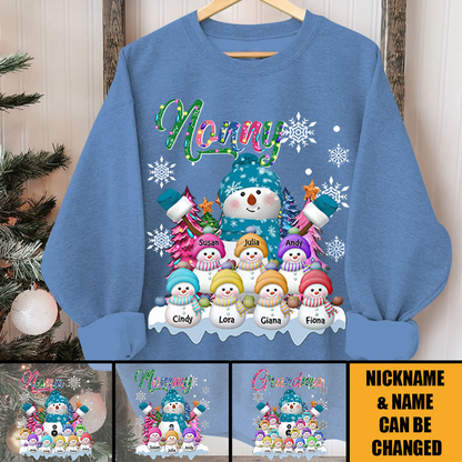 Snowy Grandma Snowman & Kid Christmas Tree Personalized Sweatshirt