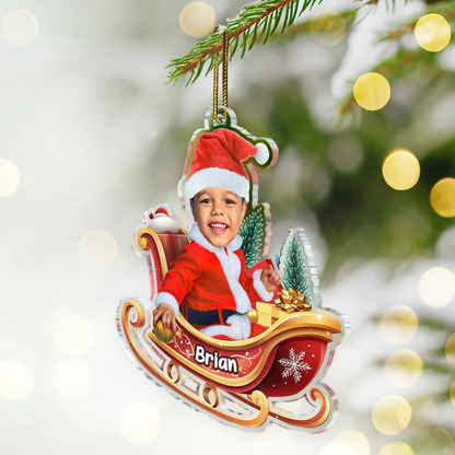 Custom Photo Baby In Sleigh - Personalized Custom Shaped Acrylic Ornament