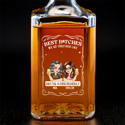 Custom Glass Whiskey Bottle - Personalized Best Friend Birthday Gifts For Women, Besties, Sisters, BFF , Wine, Bourbon, Whiskey Lovers - Forever Drunk On Friendship