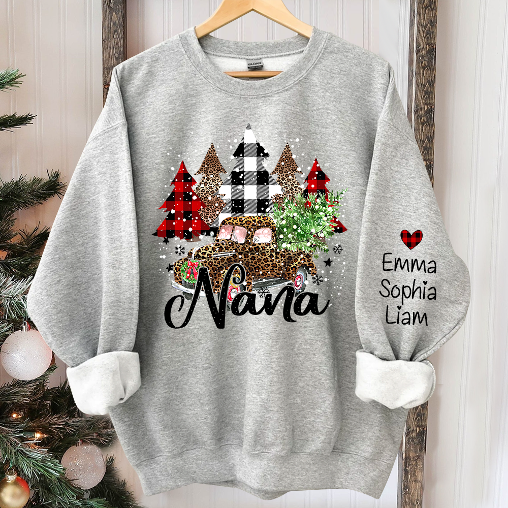 Nana Truck Christmas Sweatshirt, Custom Nana And Kids Tree Christmas, Grandma Gift TH Sweatshirt