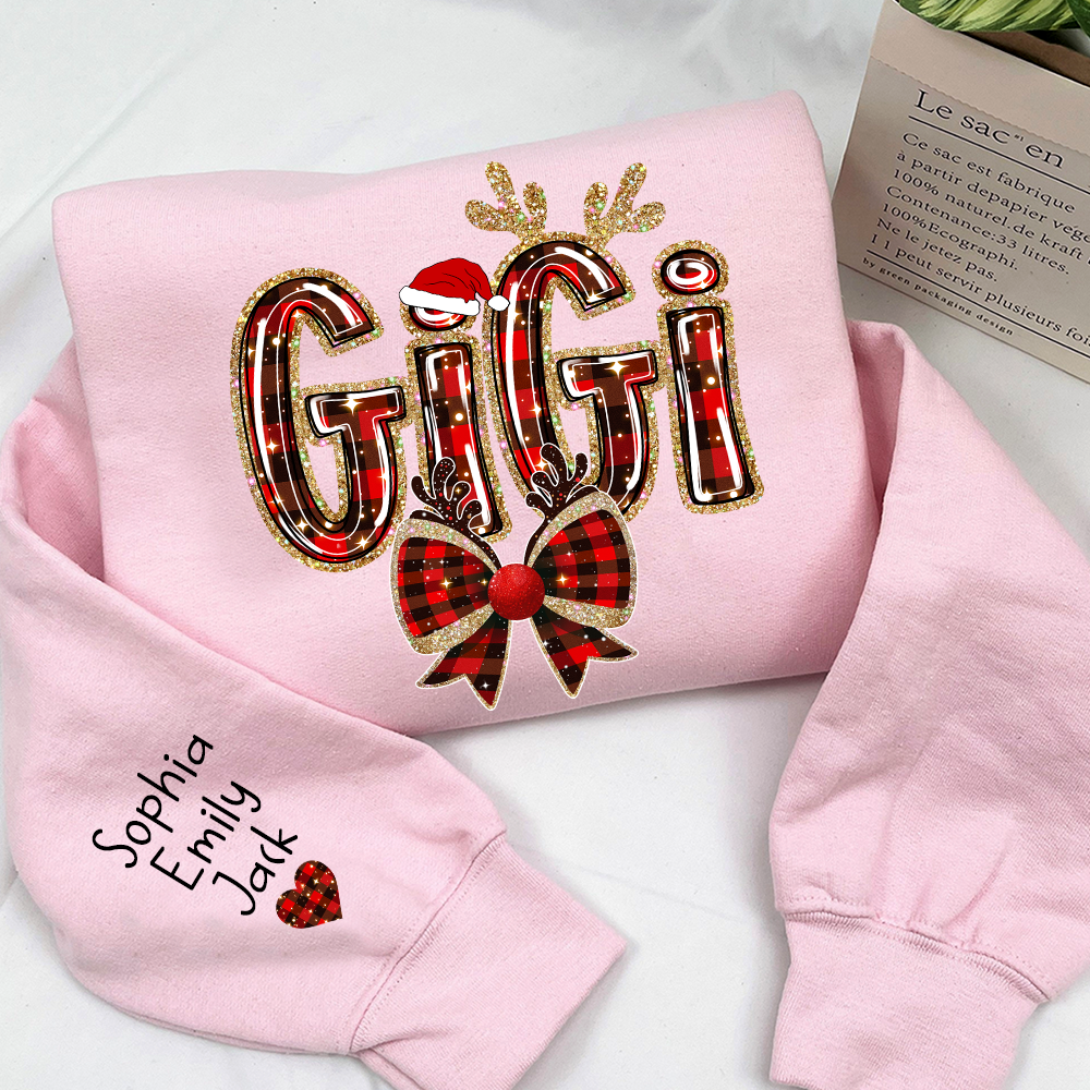 Custom Coquette Bow Christmas Sweatshirt for Grandma, Perfect Gift for Gigi and Grandkids