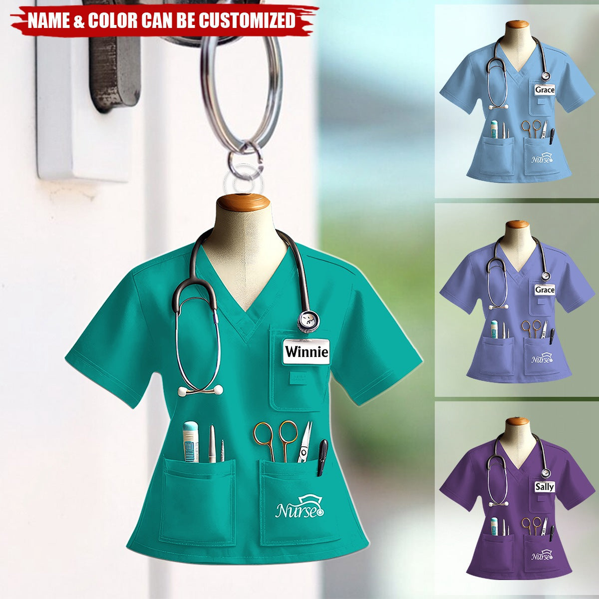 Nurse Uniform Custom Name Personalized Keychain