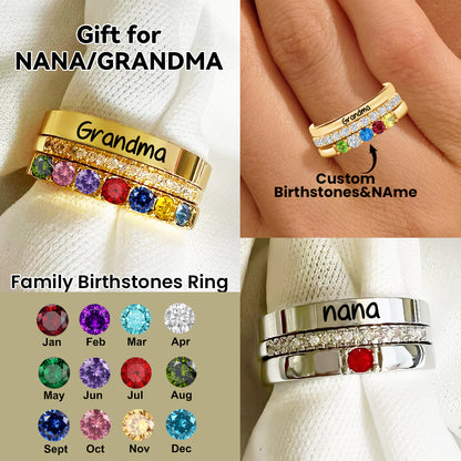 Personalized Family Birthstones Ring - Gift For Grandma/Mom